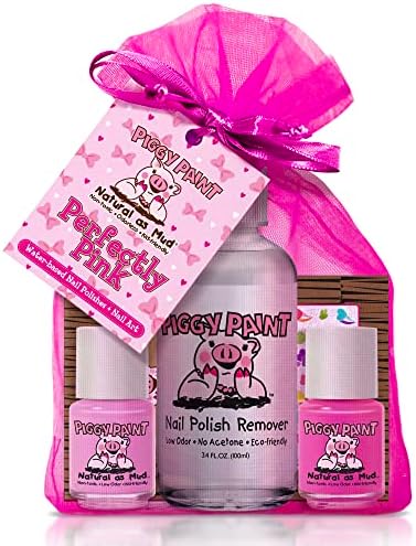 Piggy Paint | 100% Non-Toxic Girls Nail Polish | Safe, Cruelty-Free, Vegan, & Low Odor Nail Polish for Kids | Perfectly Pink (2 Polish, 1 Remover & Nail Art Gift Set)