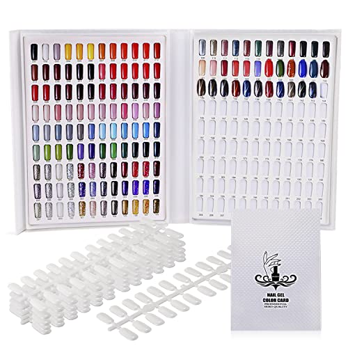 Noverlife Professional 216 Nail Colors Chart, White Nail Gel Polish Display Card Book, Nail Art Salon Nail Design Display Booklet, Nail Color Swatches Nail Practice Card Design Board