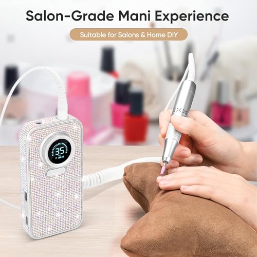Upgrade Pro Nail Drill | Diamond Shine| 35000RPM High Tech Acrylic Fast Removal Electric Nail File | 6 Nail Drill Bits | Nail Tech Salon Use Manicure Pedicure