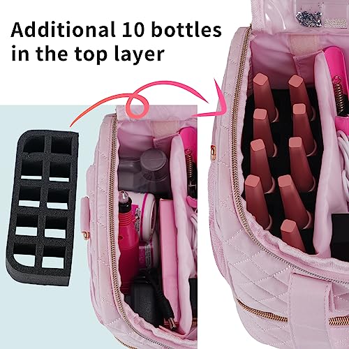 Nail Polish Organizer Case Fits 1 Nail Lamp and 50 Bottles,Pretty Nail Organizers and Storage with Side Pockets for Nail Polish Remover,Manicure Tools (Patented,Bag Only)-Pale Pink