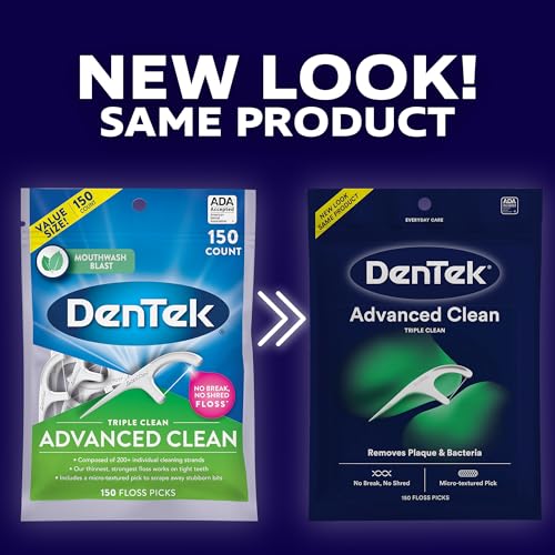 DenTek Triple Clean Advanced Clean Floss Picks, No Break & No Shred Floss, 150 Count, Pack of 3