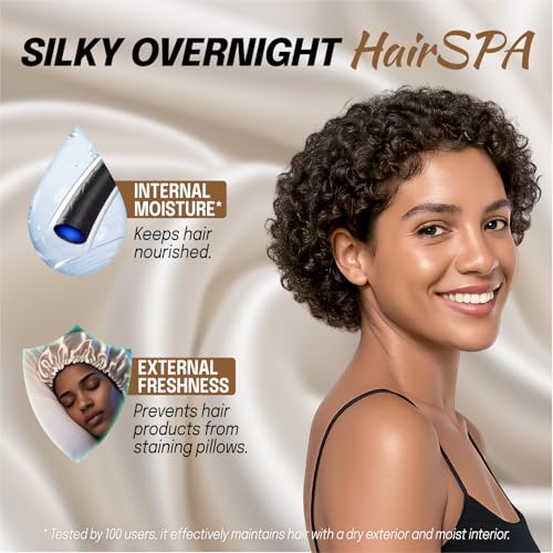 Silk Satin Bonnet for Sleeping Women - Hair Bonnet for Curly Frizzy Hair Care, Adjustable Sleep Cap, Double Layer Head Hair Wrap, Black