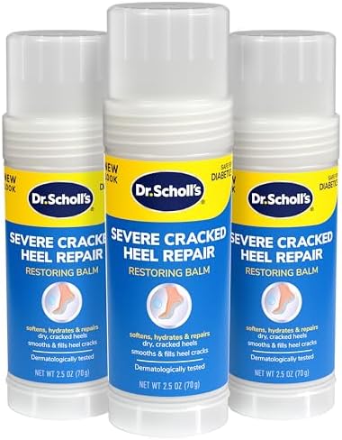 Dr. Scholl's Severe Cracked Heel Repair Restoring Balm 2.5oz, with 25% Urea for Dry, Cracked Feet, Heals and Moisturizes for Healthy Feet, Epsom Salt Soothes, Safe for Diabetics, 3-pack