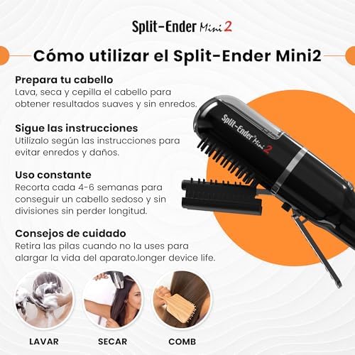 Split Ender Mini 2 - Cordless Split End Hair Trimmer, Solution for Dry and Damaged Hair, Rechargeable Trimmer for Broken and Brittle Split Ends, Hair Styling Tool- Black