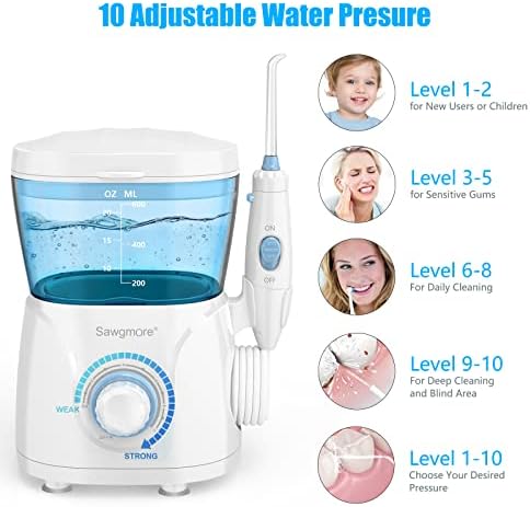 FC166 Water Flosser for Teeth/Braces, 600 ml Large Capacity, 10 Adjustable Pressures,8 Home Nozzles Professional Oral Irrigator for Teeth Clean(White)
