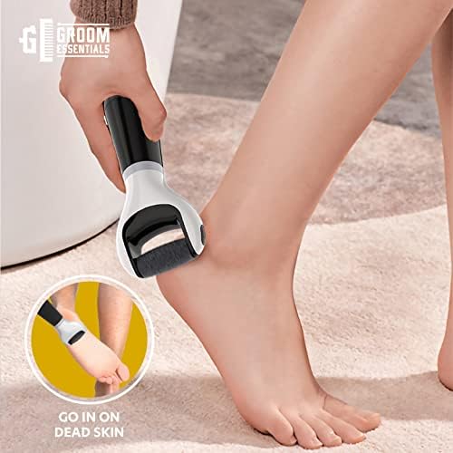 Groom Essentials Mens Callus Remover for Feet | Battery-Operated Electric Foot Callus Remover, Foot File | Pedicure Tools for Feet – 2 Spinning Pumice Heads for Cracked Skin | Pumice Stone for Feet