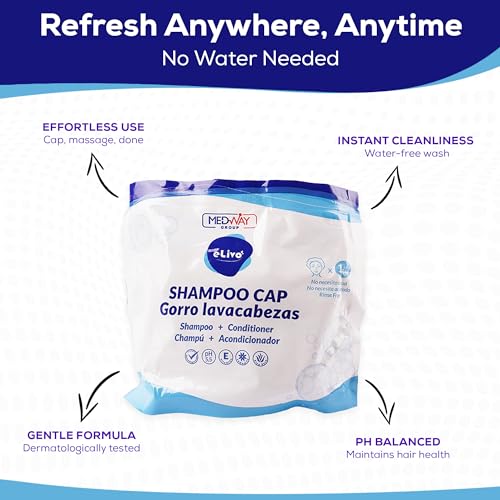 MedVance No Rinse Shampoo Cap | Rinse Free Shower Cap that Shampoos & Conditions | PH Balanced & Hypoallergenic Waterless Hair Wash | 3 Pack