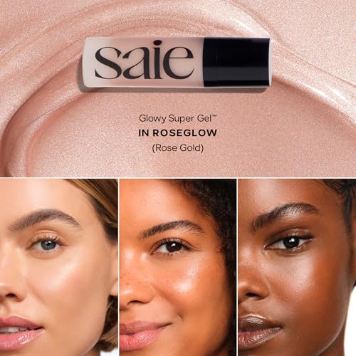 Saie SaieGlow Starter Makeup Kit - Glowy Super Gel in Roseglow, Dew Blush in Baby, and Glossybounce Lip Gloss in Play - Summer Essentials Makeup Set in a Mini Reusable Jelly Travel Bag (3 Count)