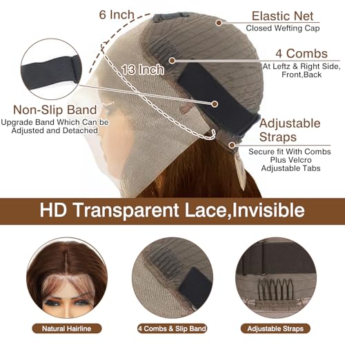Cypha 28 Inch Chocolate Brown Lace Front Wigs Human Hair Pre Plucked 13x6 Straight Lace Front Wigs Human Hair 180% Density Colored #4 Light Brown Glueless Wig HD Lace Frontal Wigs for Women