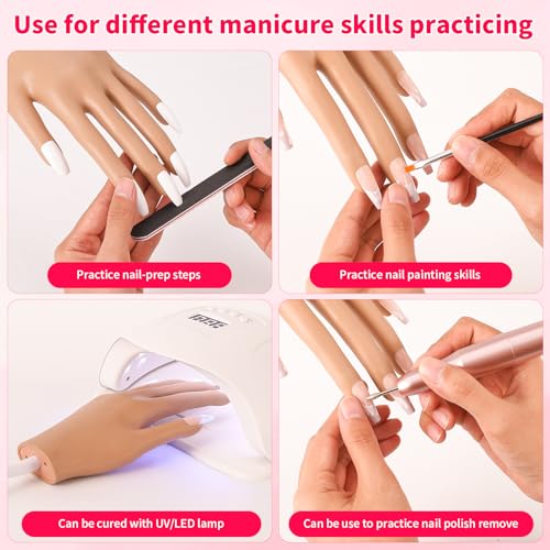 Practice Hand for Acrylic Nails - Nail Tips Won't Fall off Again- Flexible Fake Nail Mannequin Hand Practice for Training
