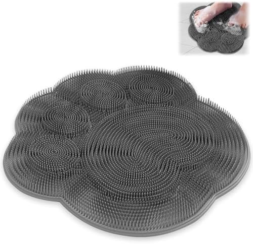 Shower Foot Scrubber Mat, Back Washer Exfoliating Bath Wash Pad, Wall Mounted Slip Suction Cups, Shower Foot Cleaner Dead Skin, Massager Cleaner Wash Brush for Use in Shower Men and Women (Grey)
