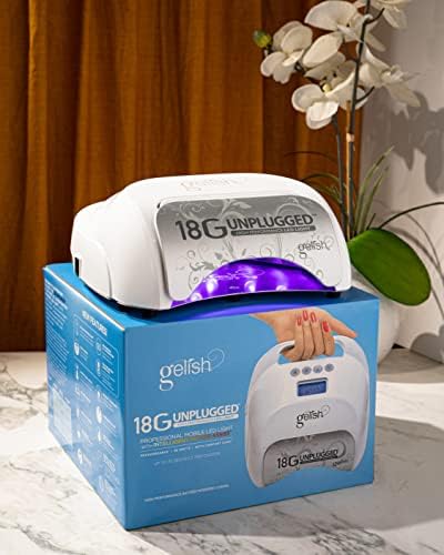 Gelish 18G Unplugged LED Light - Portable, Rechargeable, 36W, White & Silver, Intelligent Power Assist, Motion Sensors, Timer, Magnetic Tray, Ergonomic Design Gel Lamp, Nail Lamp, Gel Nail Light