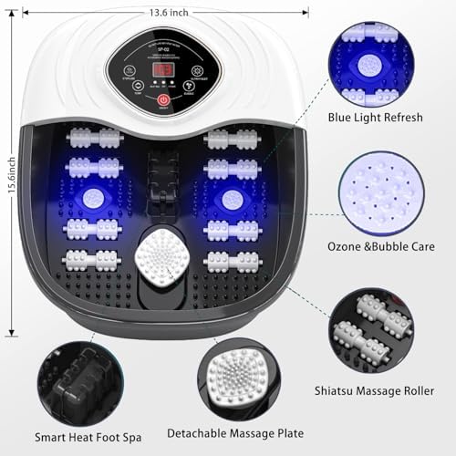 Foot Spa Bath Massager with Heat, Shiatsu Rollers, UV & Ozone Bubbles - Includes Tea Tree Oil Epsom Salt, Relieves Stress and Foot Pain - Home Pedicure Soak Tub Gift for Women/Men, Mom/Dad
