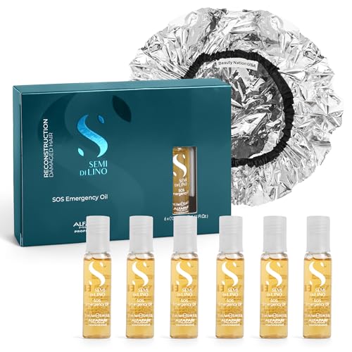 Alfaparf SOS Reconstruction reparative Emergengy oil, treatment for Damaged hair, Hair breakage, Strengthening 6 vials Bundle with Conditioning treatment cap by Beauty Nation