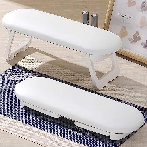 Nail Arm Rest, Foldable PU Leather Nail Hand Rest For Manicure, with Soft Nail Mat for Table, Soft Hand Rest for Acrylic Nails/Nail Hand Pillow for Manicure Salon Use-white