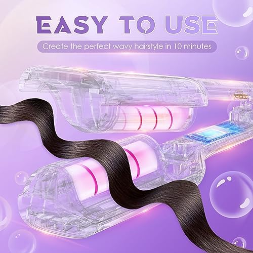 NOVUS Curling Iron Hair Crimper Waver - 1.25 Inch Anti-Scald Rovy Waves Curling Wand, Ionic Deep Waver Hair Curler Tool with Ceramic 2 Barrel for All Hair Types, Auto Shutdown Protection
