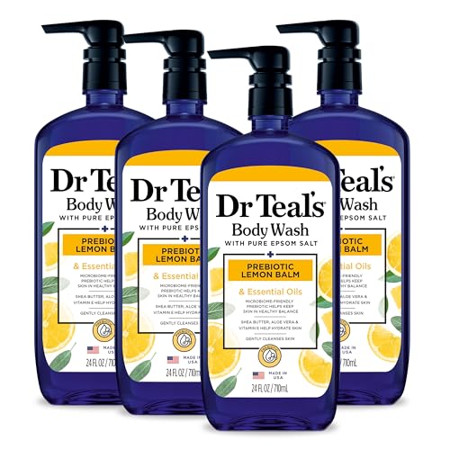 Dr Teal's Body Wash with Pure Epsom Salt, with Prebiotic Lemon Balm & Sage, 24 fl oz (Pack of 4) (Packaging May Vary) & Foaming Bath with Pure Epsom Salt, Prebiotic Lemon Balm & Essential Oils