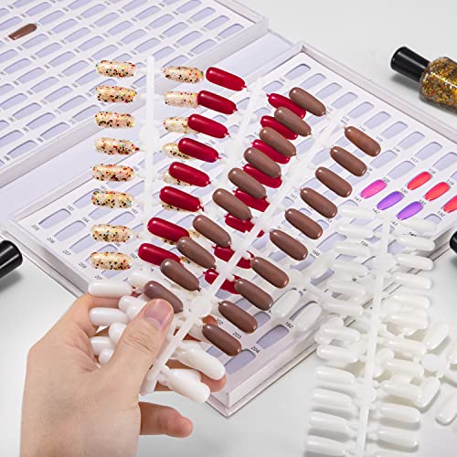 Noverlife Professional 216 Nail Colors Chart, White Nail Gel Polish Display Card Book, Nail Art Salon Nail Design Display Booklet, Nail Color Swatches Nail Practice Card Design Board