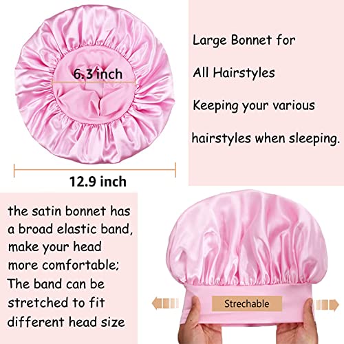 5 Pack Satin Bonnet Silk Bonnet for Sleeping Women, Hair Sleep Bonnets for Women, Wide Soft Band Large Sleep Cap for Curly Hair Braids