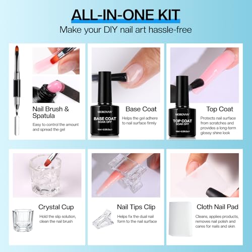 Morovan Poly Gel Slip Solution - 4oz Slip Solution for PolyGel Nails Anti-Stick Extension Gel Kit with Base Coat Top Coat Nail Cleaner Dual Nail Forms