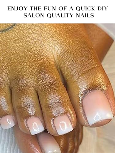 Kalolary White Gel Toenail Strips, Pink Gradient Toenail Stickers Pedicure Strips Long Lasting Salon Quality Nail Wraps with Nail File & Wood Stick(UV/LED Lamp Required