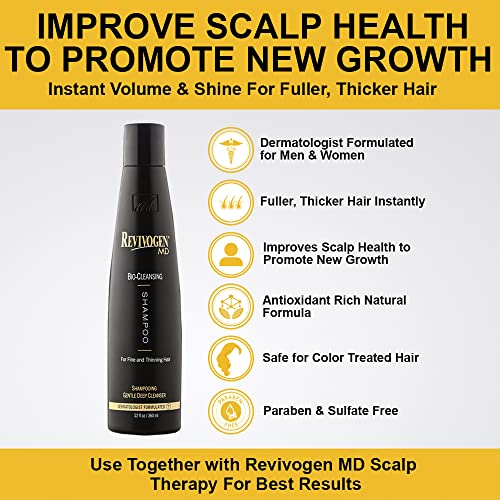 Revivogen MD Bio-Cleansing Shampoo for Thinning Hair, DHT Blocker Shampoo, Hair Loss Shampoo, Shampoo Thinning Hair, Soothes Scalp, Routine Shampoo for Women/Men Hair Loss, Hair Shampoo, 12oz