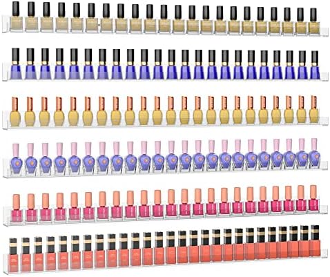 Nail Polish Rack Shelf for Wall, Clear Organizer Wall Mounted, 32 Inches Acrylic Shelf for 192 Bottles, 6 Pack