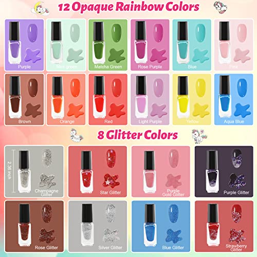 Kids Nail Polish Set for Girls, 25pcs Non-Toxic Peel-Off Water-Based Nail Polish, Glittery and Opaque Christmas Birthday Gifts Toddlers Kids Girls Toys