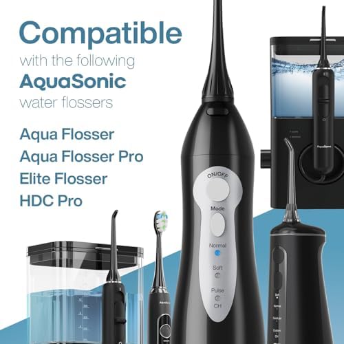 AquaSonic Aqua Flosser Replacement Tips - 5 Tips, 4 Types: Standard, Periodontal, Orthodontic & Tongue Scraper - Genuine, Authentic Parts (Black)