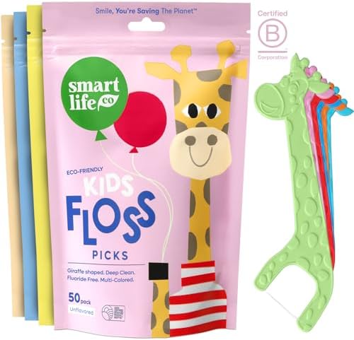 SmartLifeco Biodegradable* Kids Flossers - Unflavored Dental Floss Picks for Children, Fluoride & PFA Free, Straw Wheat Fun Animal Flossing Sticks for Toddlers Teeth, Eco Friendly Compostable*, 200x