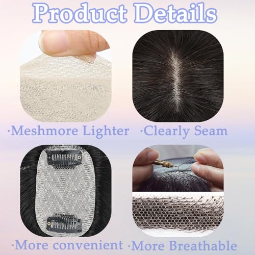 Hair Toppers for Women Real Human Hair, 360°3D Cover Topper for Women with Thinning Crown Wispy Clip in Bangs Realistic Scalp Line Hair Pieces (Medium Brown, Wispy Bangs)