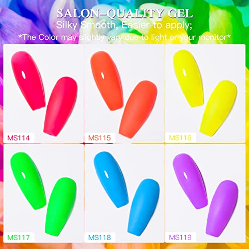 Glow in the Dark Gel Nail Polish, 6 Colors Luminous Neon Gel Polish Set Fluorescent Bright Colors Hot Pink Yellow Purple Glow Effect Soak Off UV Gel Polish for DIY Nail Art Design