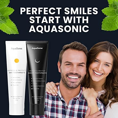 AquaSonic Complete Care Toothpaste - Refresh & Protect Day, Repair & Whiten Night - Fluoride Free Natural, Anti-cavity, Anti-plaque, Reharden, Strengthen, Whiten, Detoxify