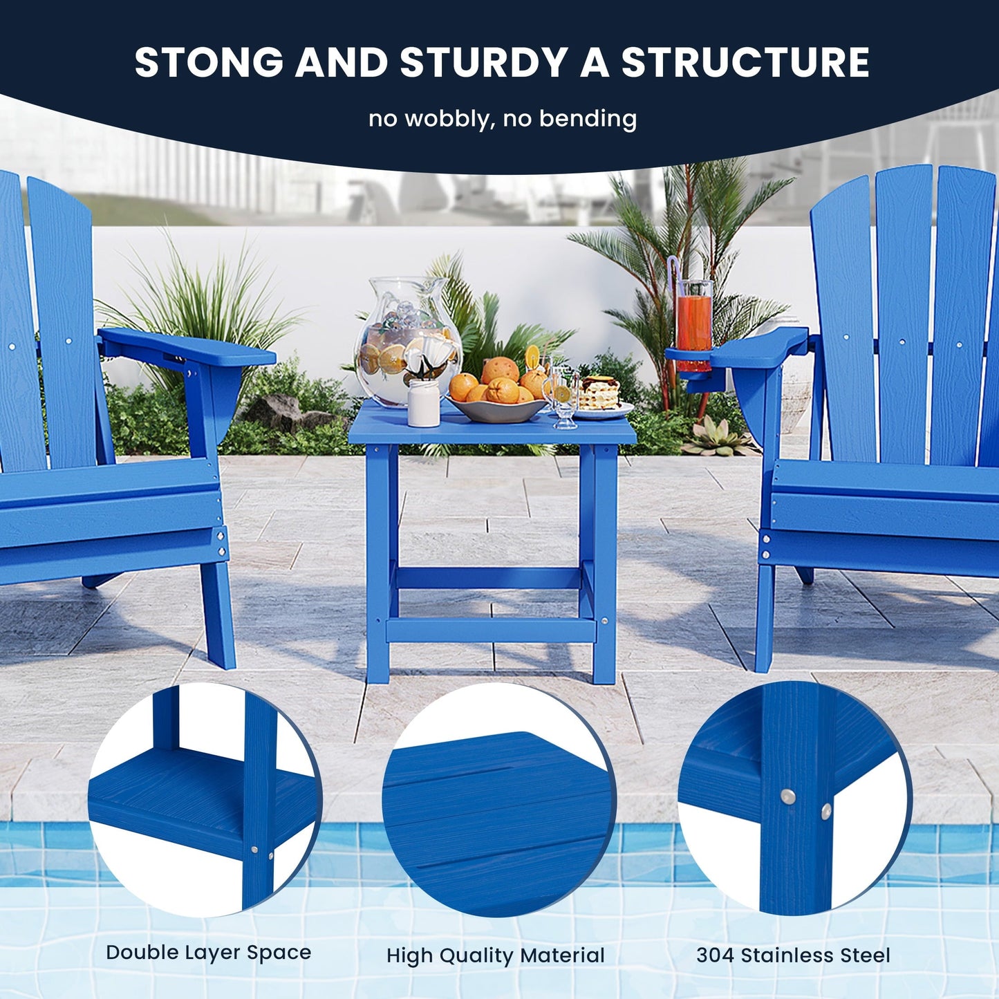 AreShark 2-Tier Outside Adirondack Side Table, Weather Resistant Square Outdoor Side Tables, Outdoor End Table for Backyard Pool Indoor Companion Front Porch, Navy
