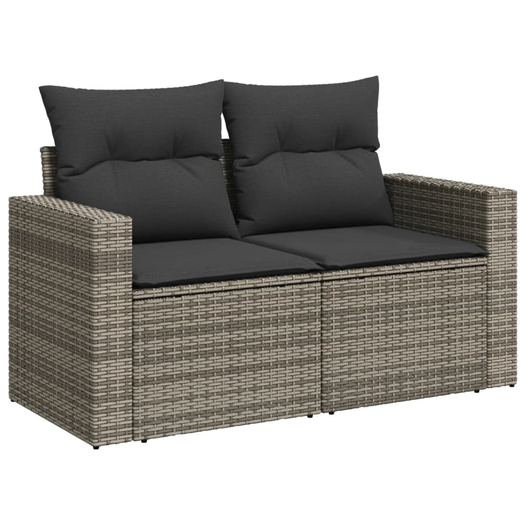 vidaXL Garden Sofa Set Grey PE rattan, powder-coated steel, tempered glass