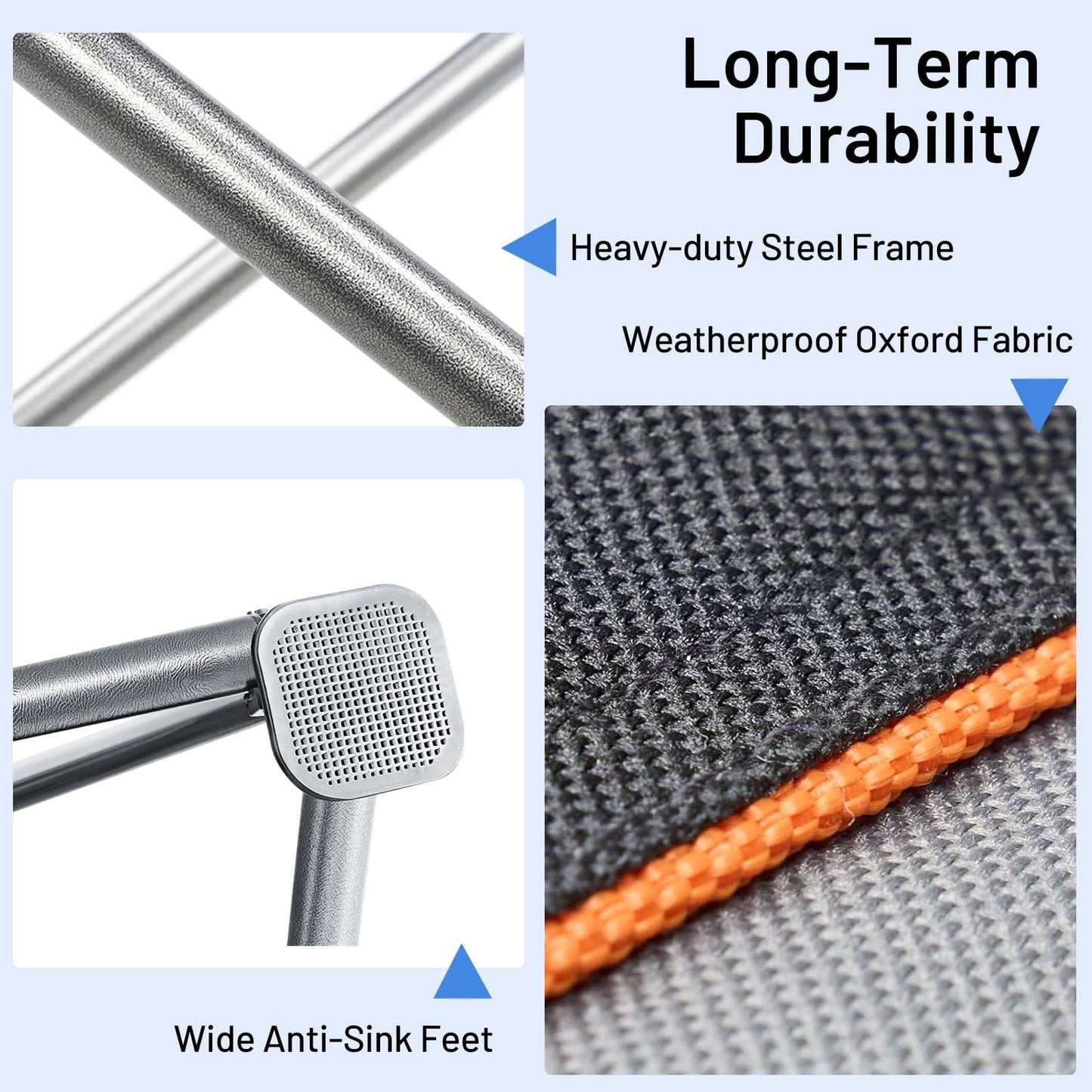 Oversized Camping Folding Chair, Heavy Duty Padded Chair with Cup Holder Storage and Cooler Bag for Outdoor,Black Gray