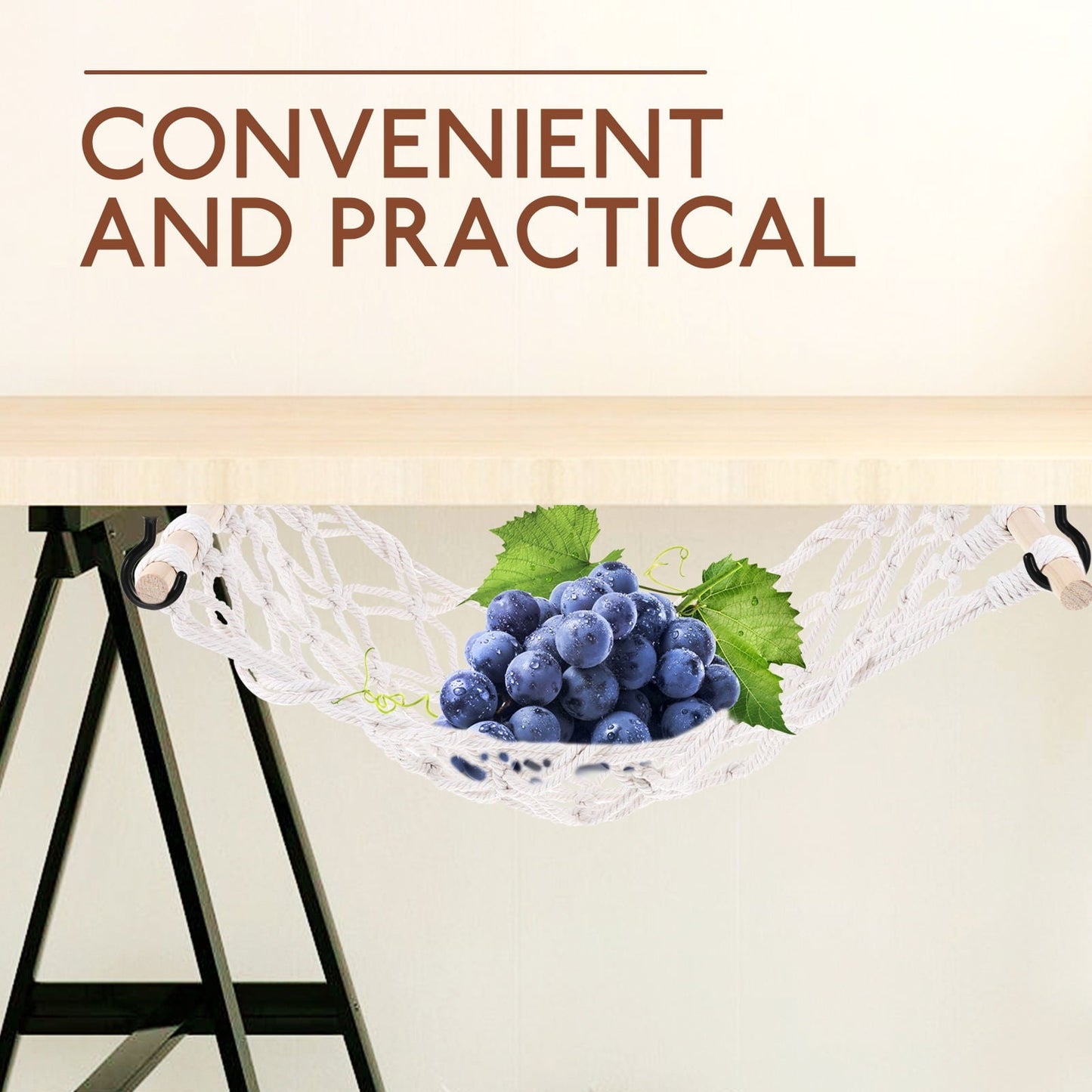 Minkissy 1Set Fruit Hammock with Cotton Rope and Wood Material for Organizing Fruits and Vegetables in Kitchen