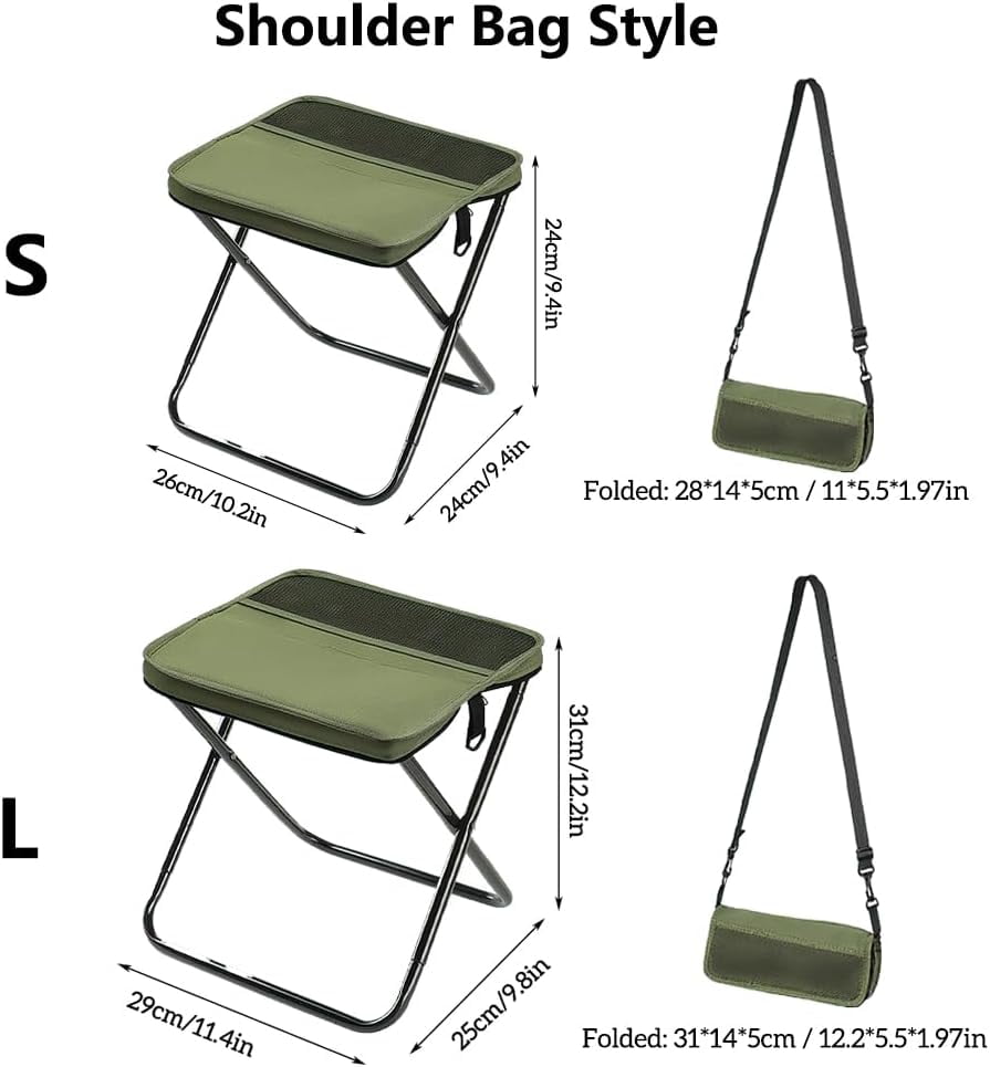 Foldable Backpack Stool, Mountaineering and Hiking Portable Stool, Pocket Handbag Stools, Lightweight Outdoor Seat with Adjustable Strap, Outdoor Zipper Pack Folding Chair for Travel Fishing