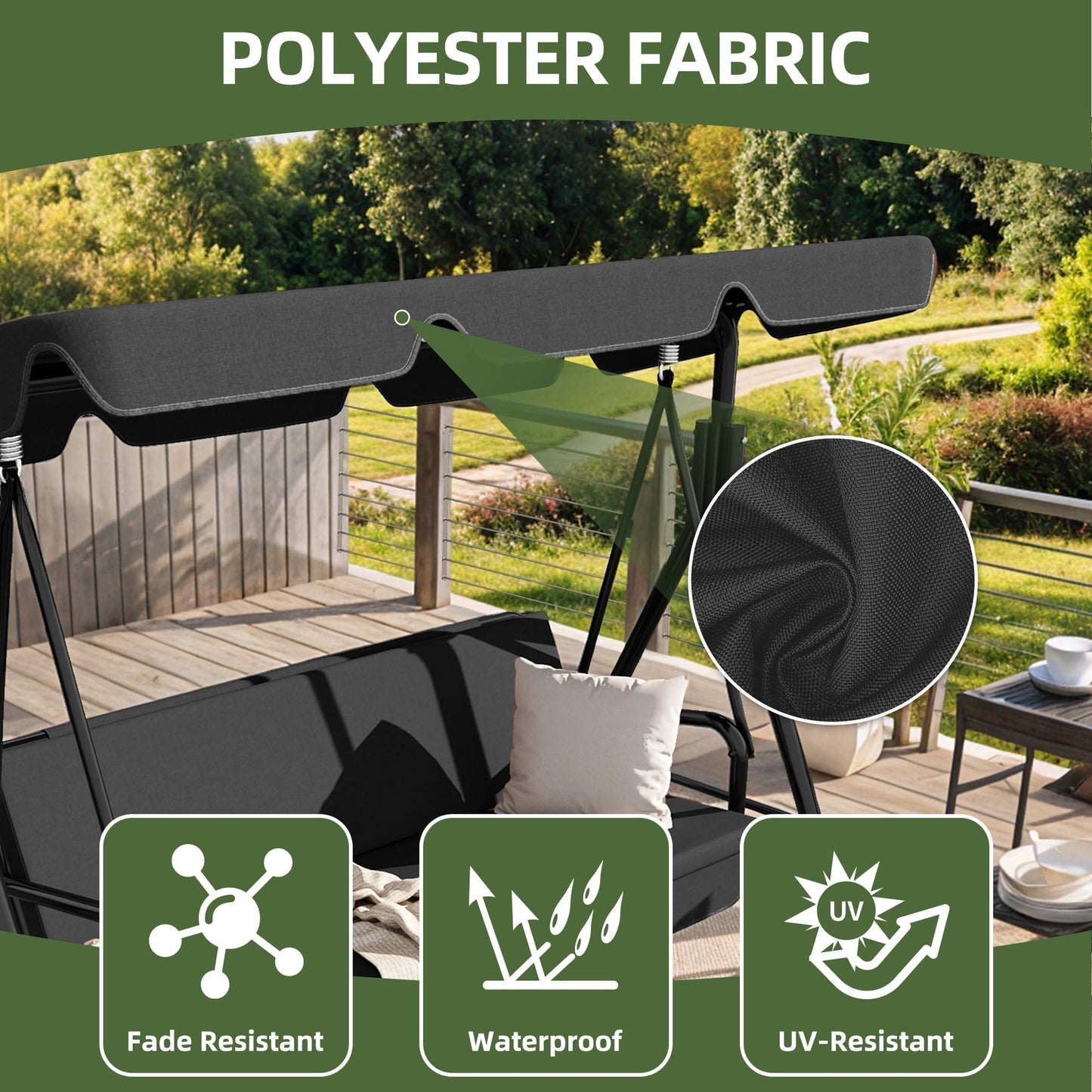 Uforic 3-Seat Outdoor Heavy Duty Patio Swing Chair with Stand & Cushion for Garden, Patio, Deck, Gray