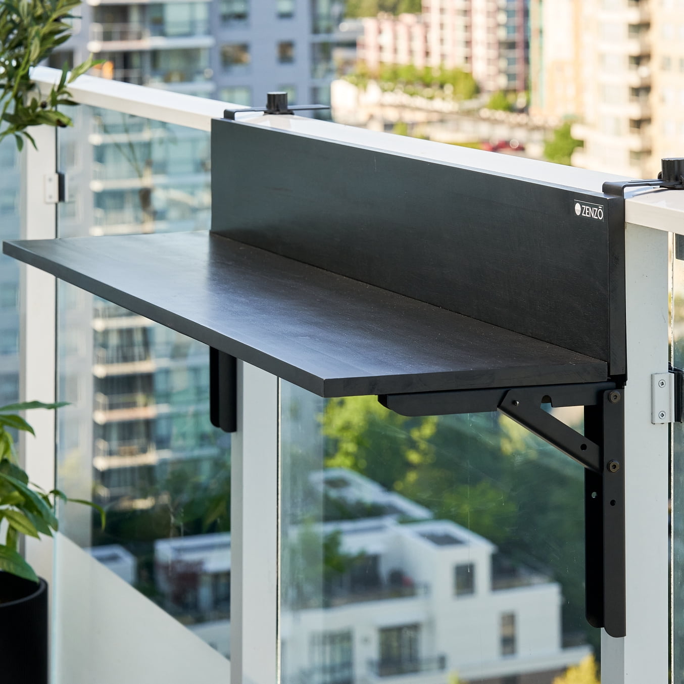 ZENZO Balcony Bar Table for Railings, Outdoor Balcony Folding Table, Attaches to Balcony Railing, Balcony Table, Weather-Resistant, 48 inch Wide (Black)