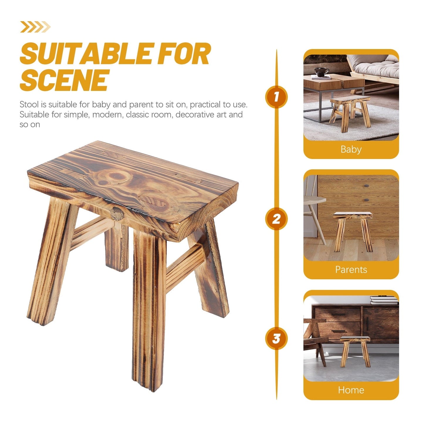 PTOOTP Comfortable Kids Low Stool Light Brown Wood Material Portable and 12.5 Inches High