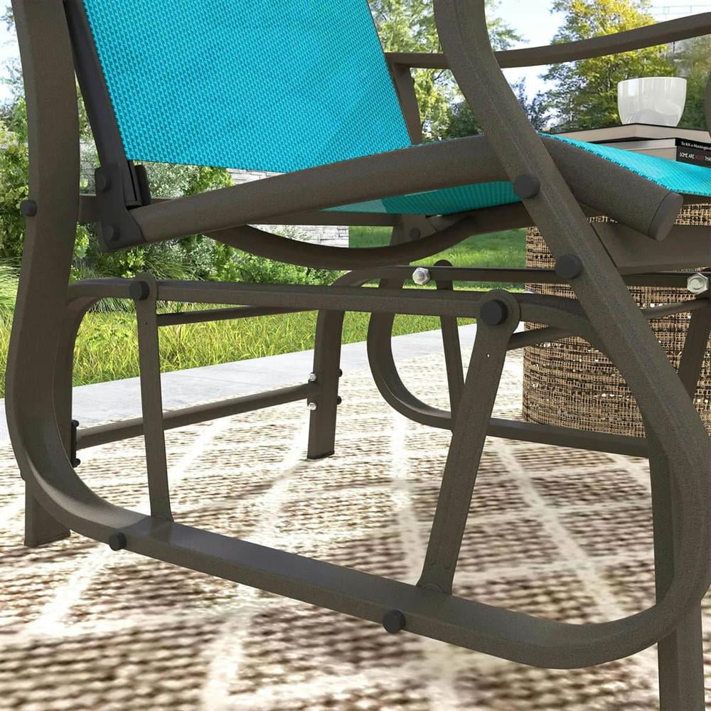 GVN Patio Rocking Lounge Chair, Patio Glider Chair,Outdoor Glider Chair Patio Glider Swing Chair with Mesh Seat, Steel Frame, Blue