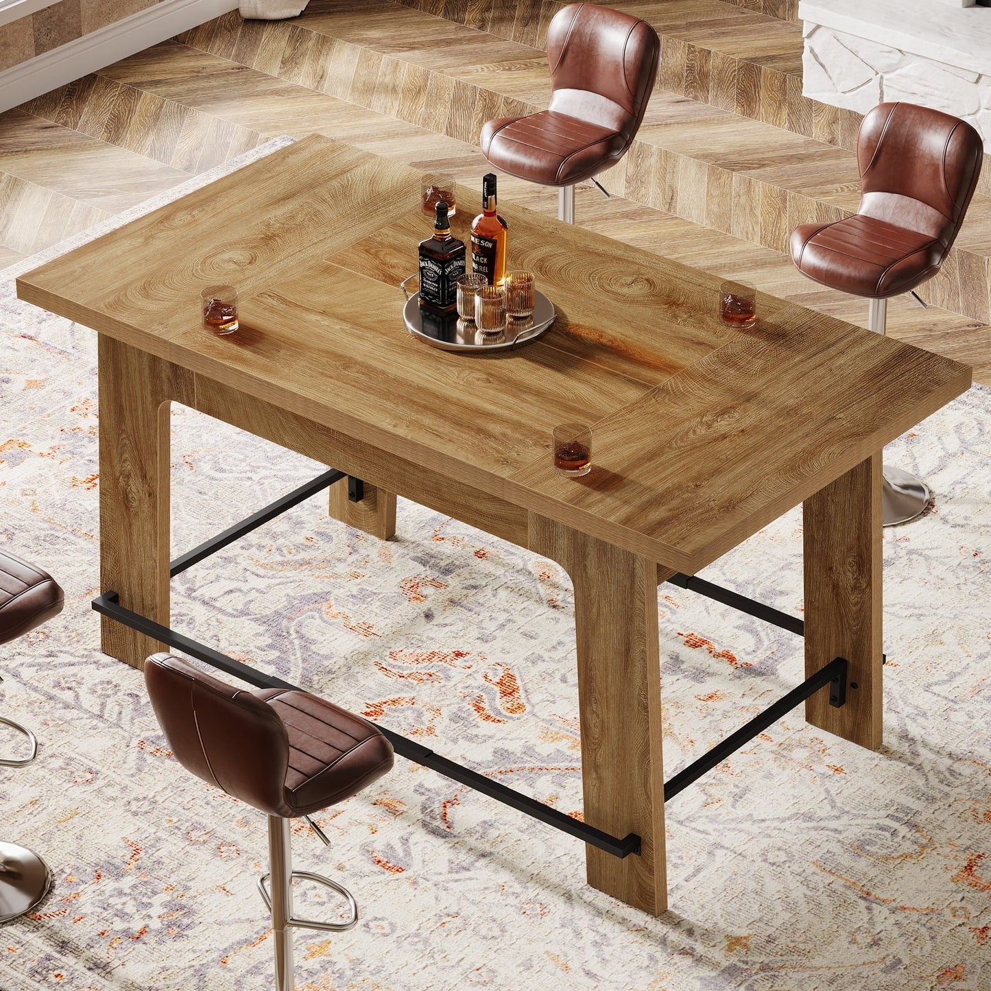 Tribesigns 62.6-Inch Bar Table, Rectangular Home Bar Unit with Metal Footrest,Brown and Black