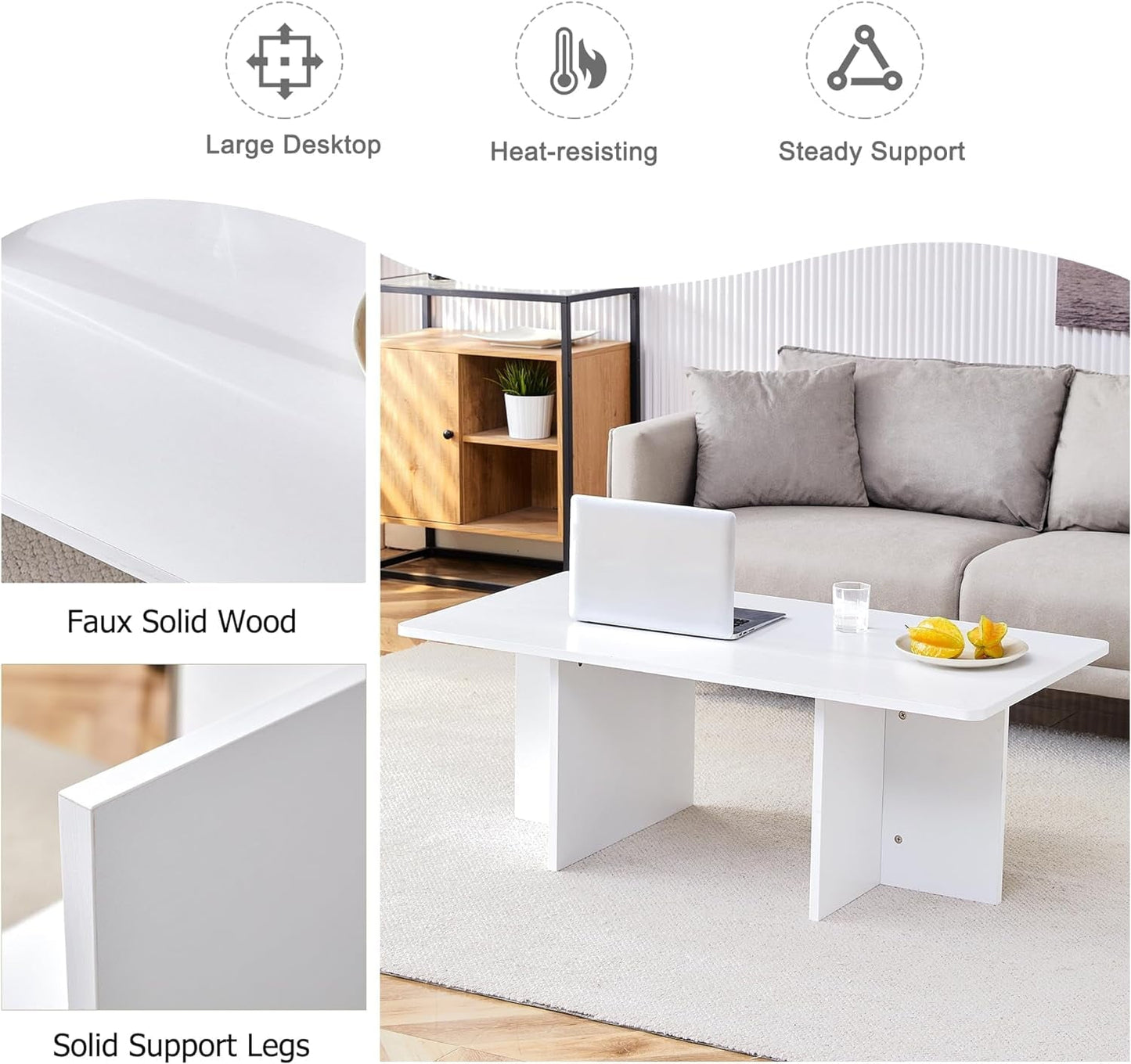 Modern Light Wood Small Rectangle Coffee Table - for Living Room & Office, Sleek Minimalist Design