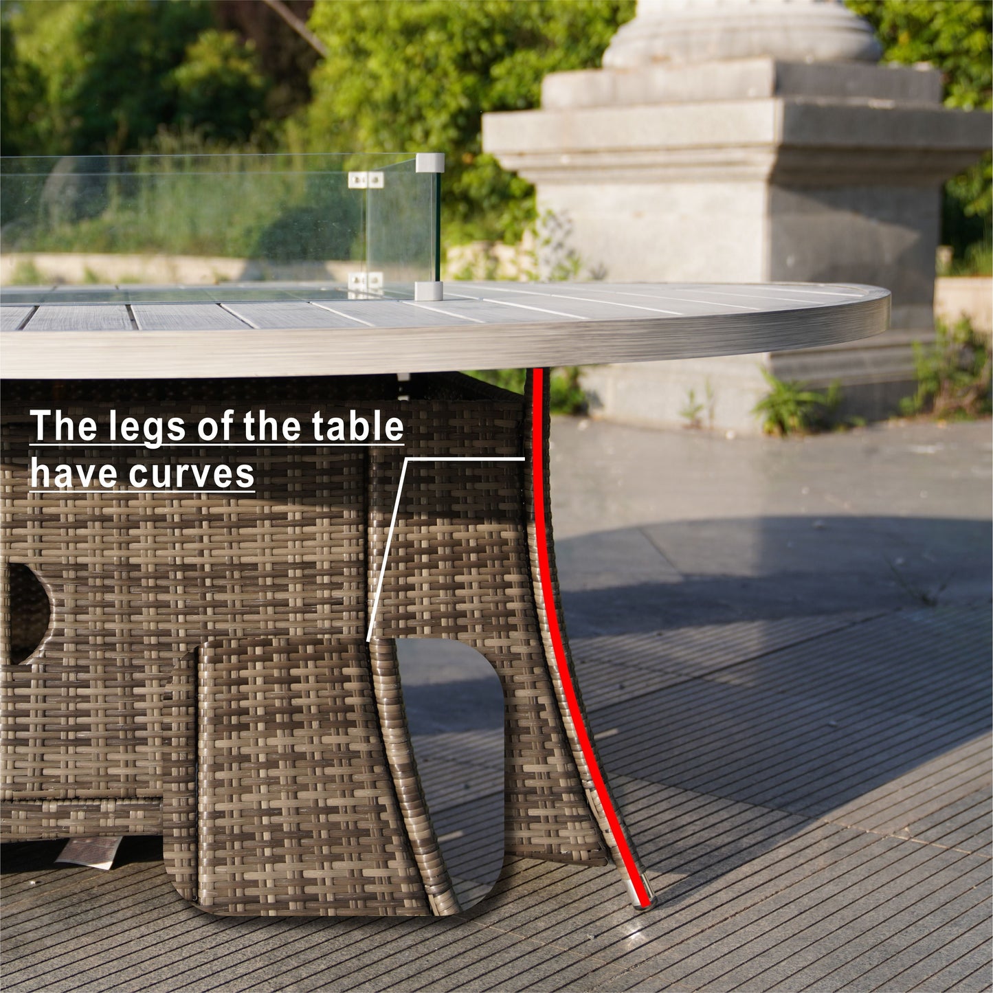 Direct Wicker 8-Seat Round Patio Fire Pit Dining Table (Table Only), Grey