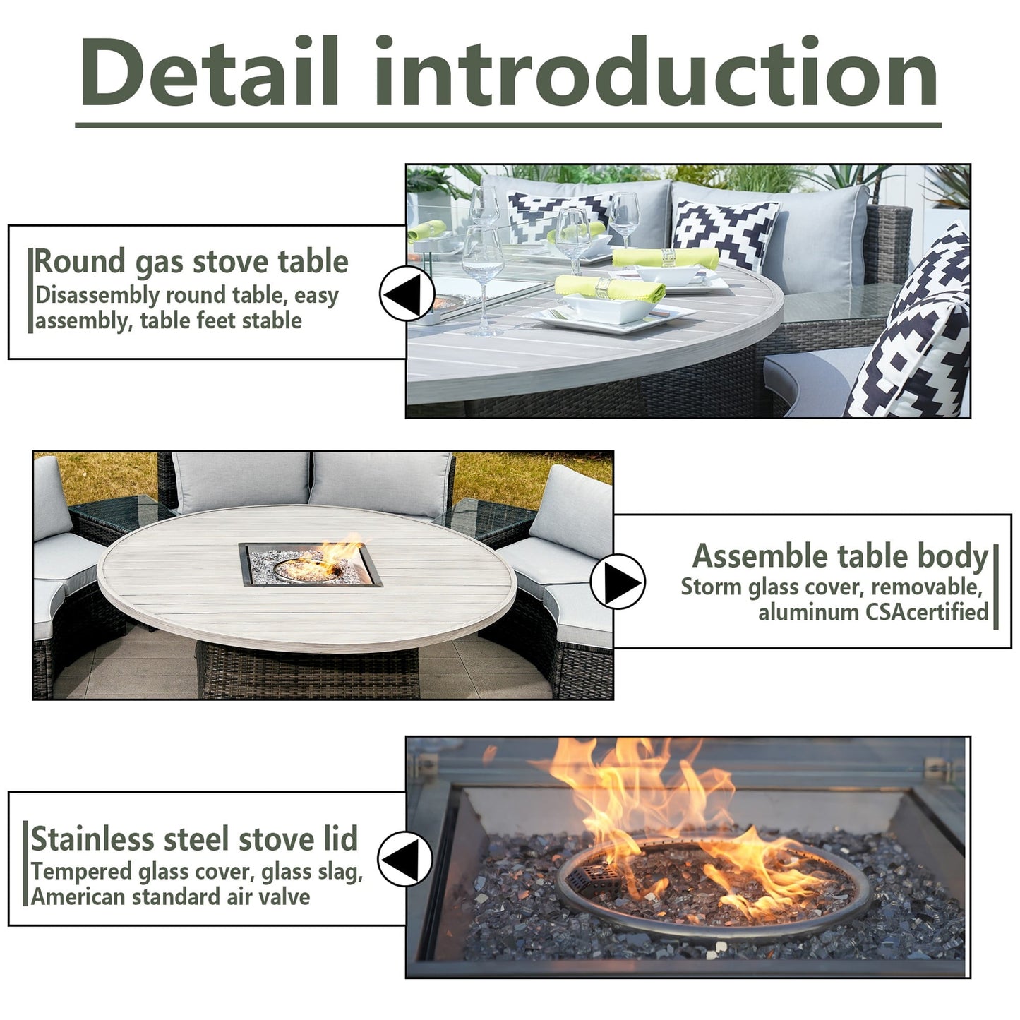 Direct Wicker 8-Seat Round Patio Fire Pit Dining Table (Table Only), Grey