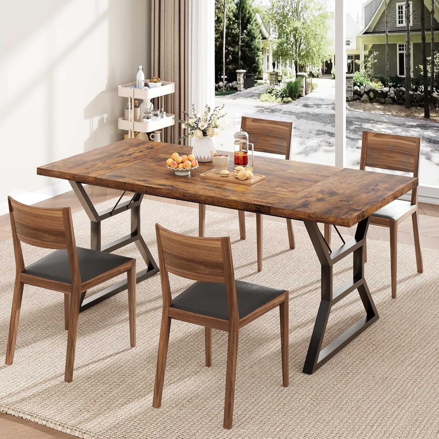 Garvee Farmhouse Dining Table for 6, Rectangular Wood Dining Table, Rustic Kitchen Table with Extra Heavy Duty Metal Legs for Dining Room, Outdoor Table for Party, 70.9 * 29.5 * 29.3 Inch (Retro)