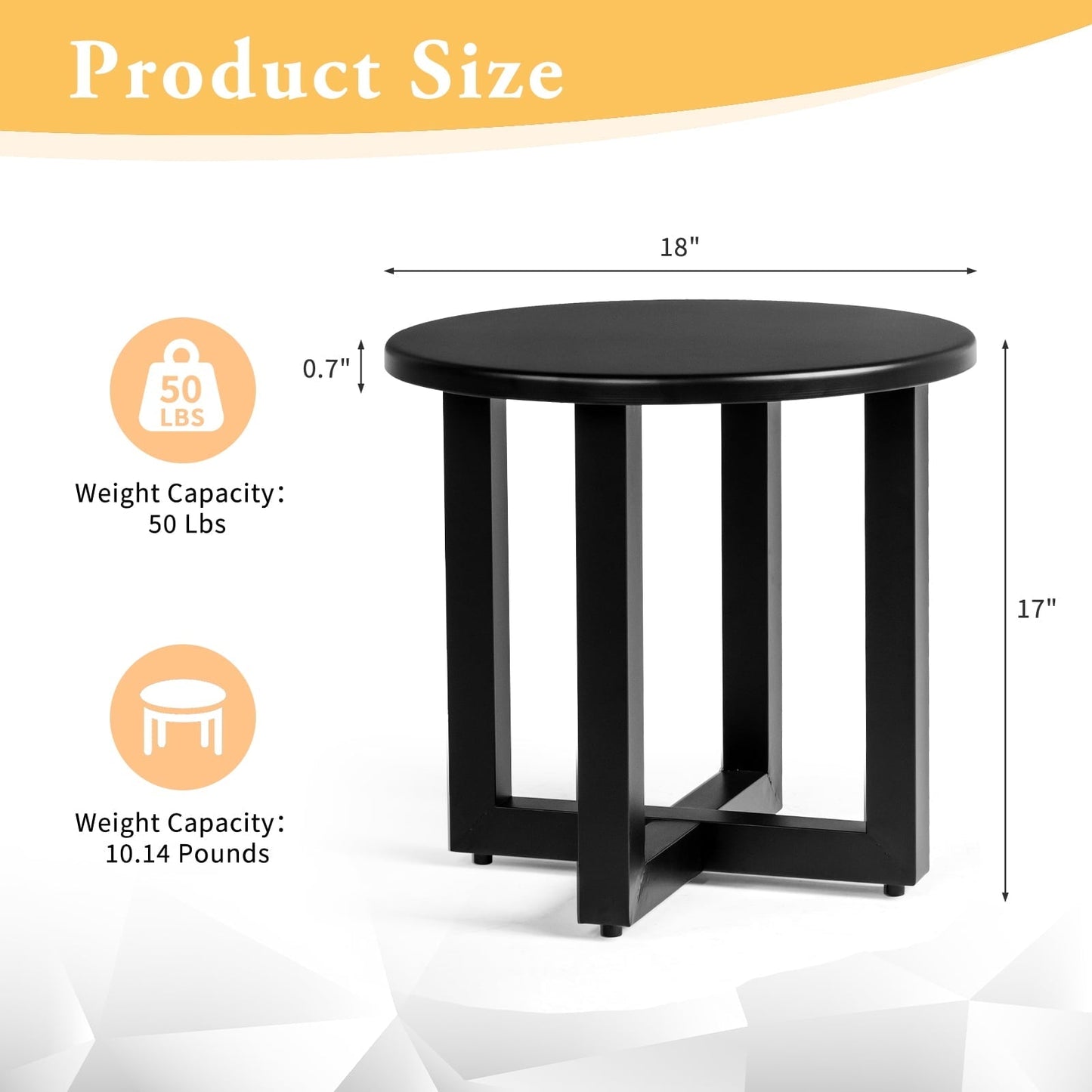 Ktaxon 24" Round Metal Side Table for Outdoor Indoor - Patio Coffee Bistro End Table, Garden Deck, Weather Resistant (Black)