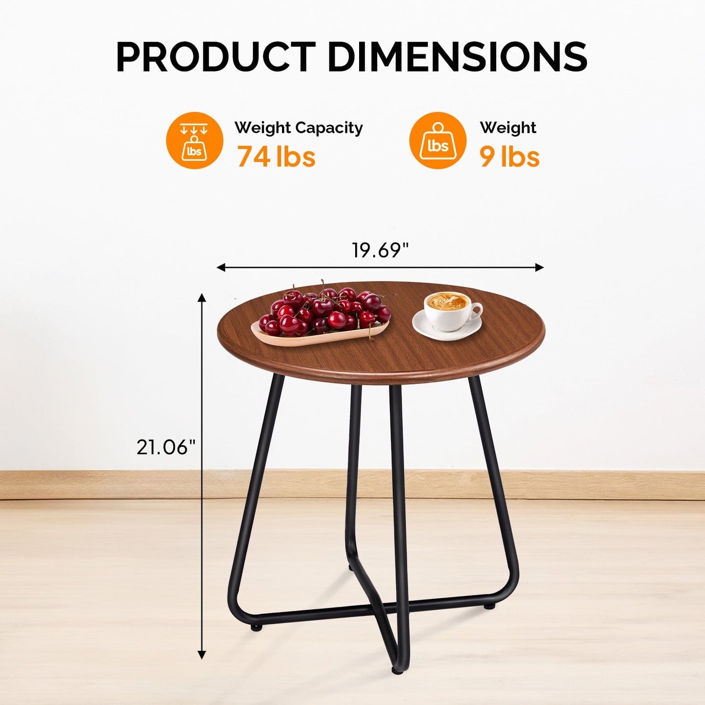 Xilee Outdoor Side Table with Imitation Wood Tabletop,19 Inch Round Table, Anti-Rust Waterpoof Metal Small Dining Table for Patio, Outside, Camping, Balcony