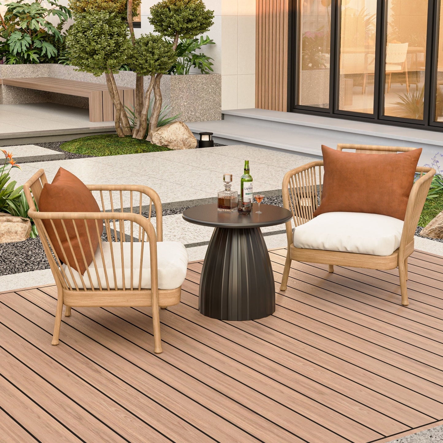 Fsbecl Round Metal Indoor Patio End Table, Black